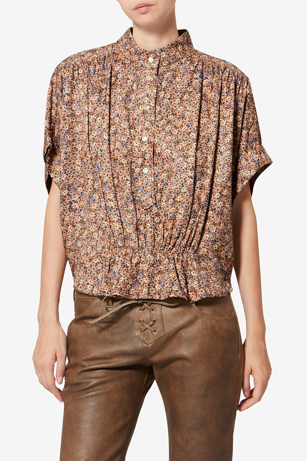 Top azalea aus geblümtem seiden-jacquard - Ochre - Woman - 4