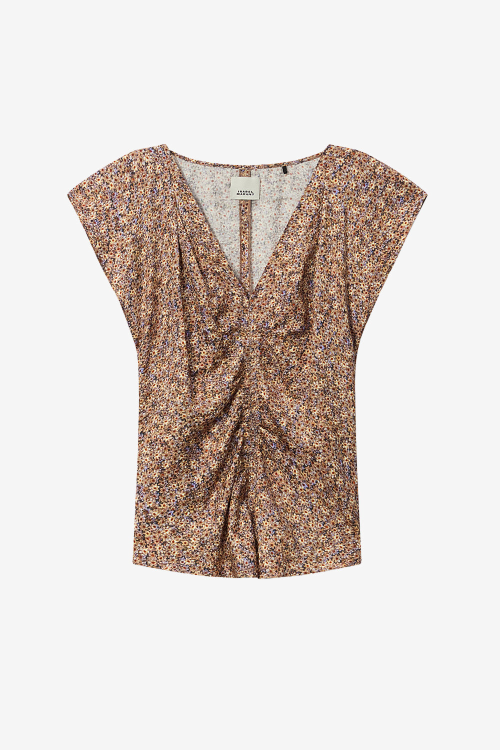 Top drapé en jacquard de soie fleuri lonea - Ocre - Woman - 1