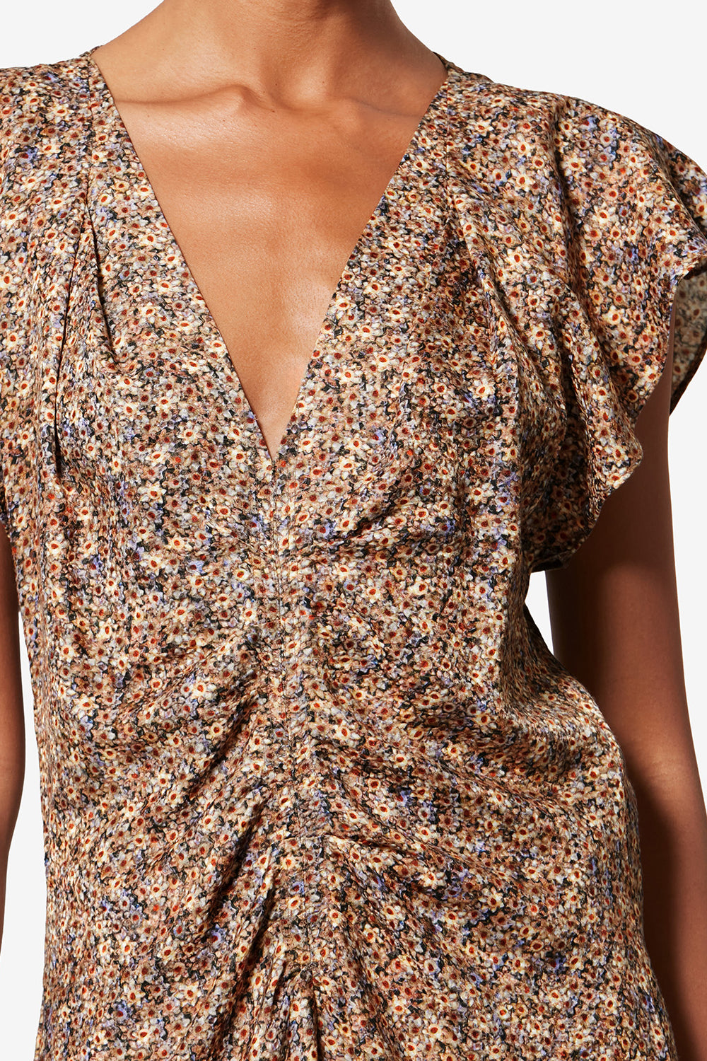 Top drapé en jacquard de soie fleuri lonea - Ocre - Woman - 3