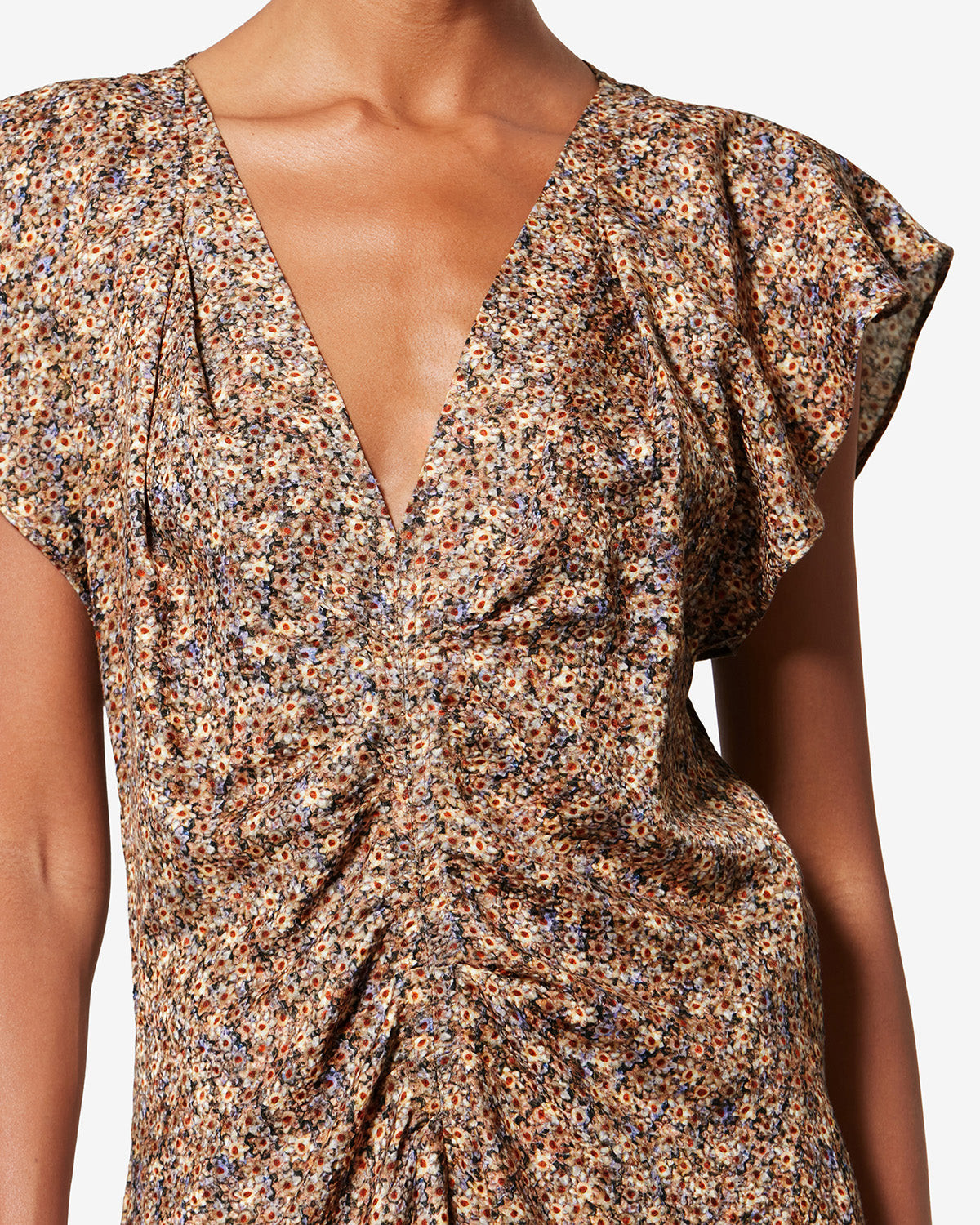 Top drapé en jacquard de soie fleuri lonea - Ocre - Woman - 2