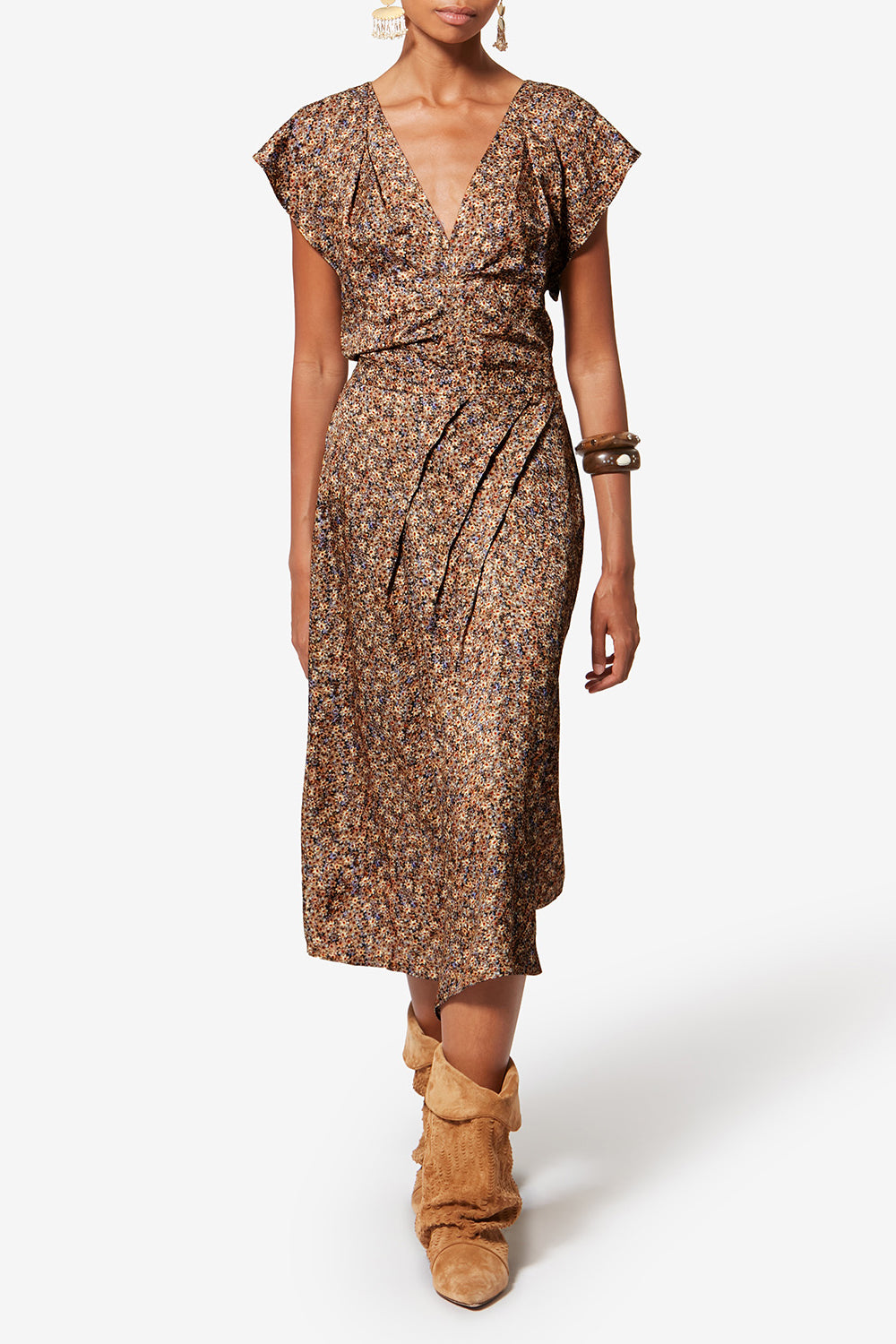 Top drapé en jacquard de soie fleuri lonea - Ocre - Woman - 2