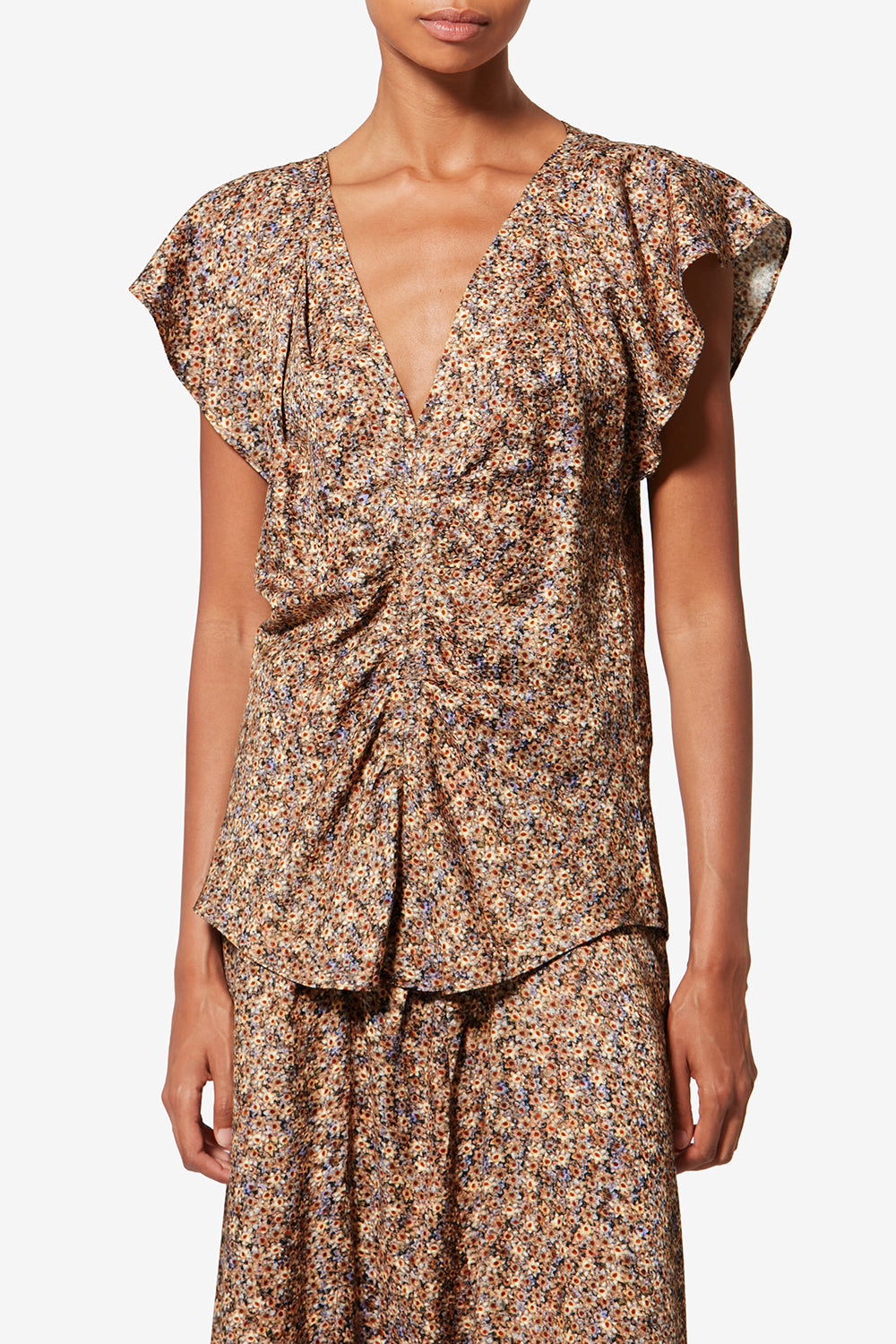 Top drapé en jacquard de soie fleuri lonea - Ocre - Woman - 4