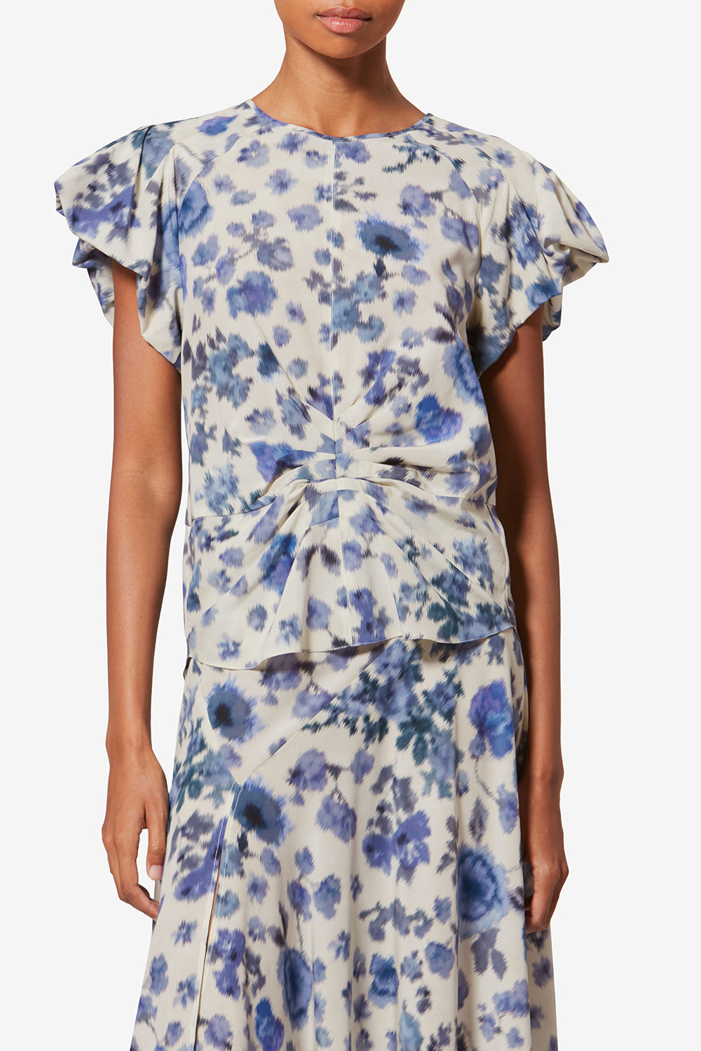 Tullya printed draped stretch silk top - Blue - Woman - 4