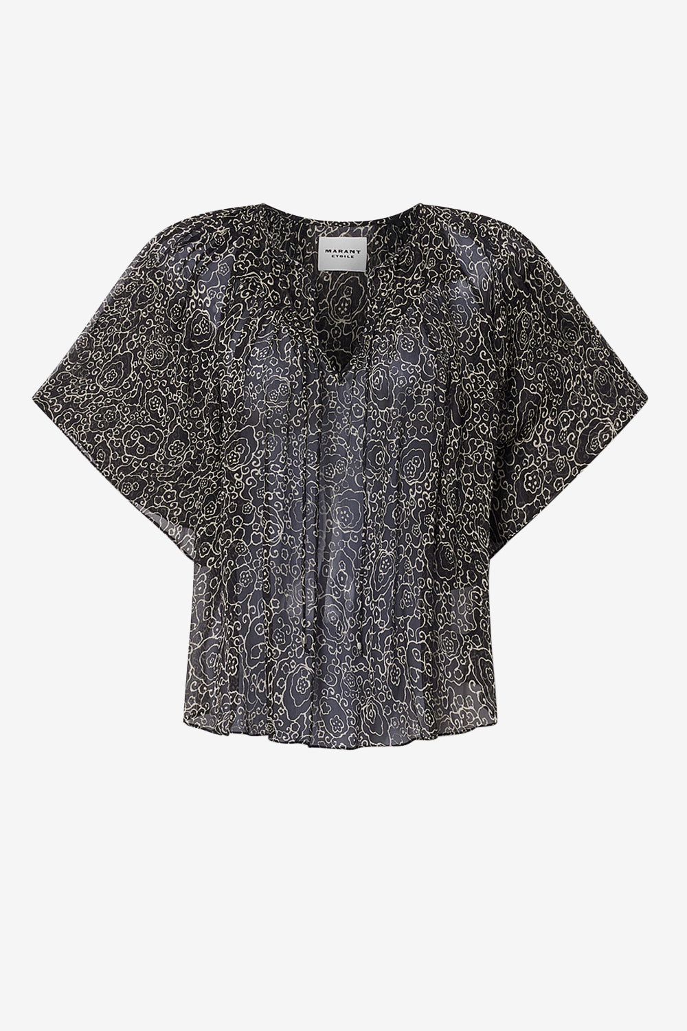 Blouse à manches courtes neslya en mousseline imprimée - Noir et écru - Woman - 1