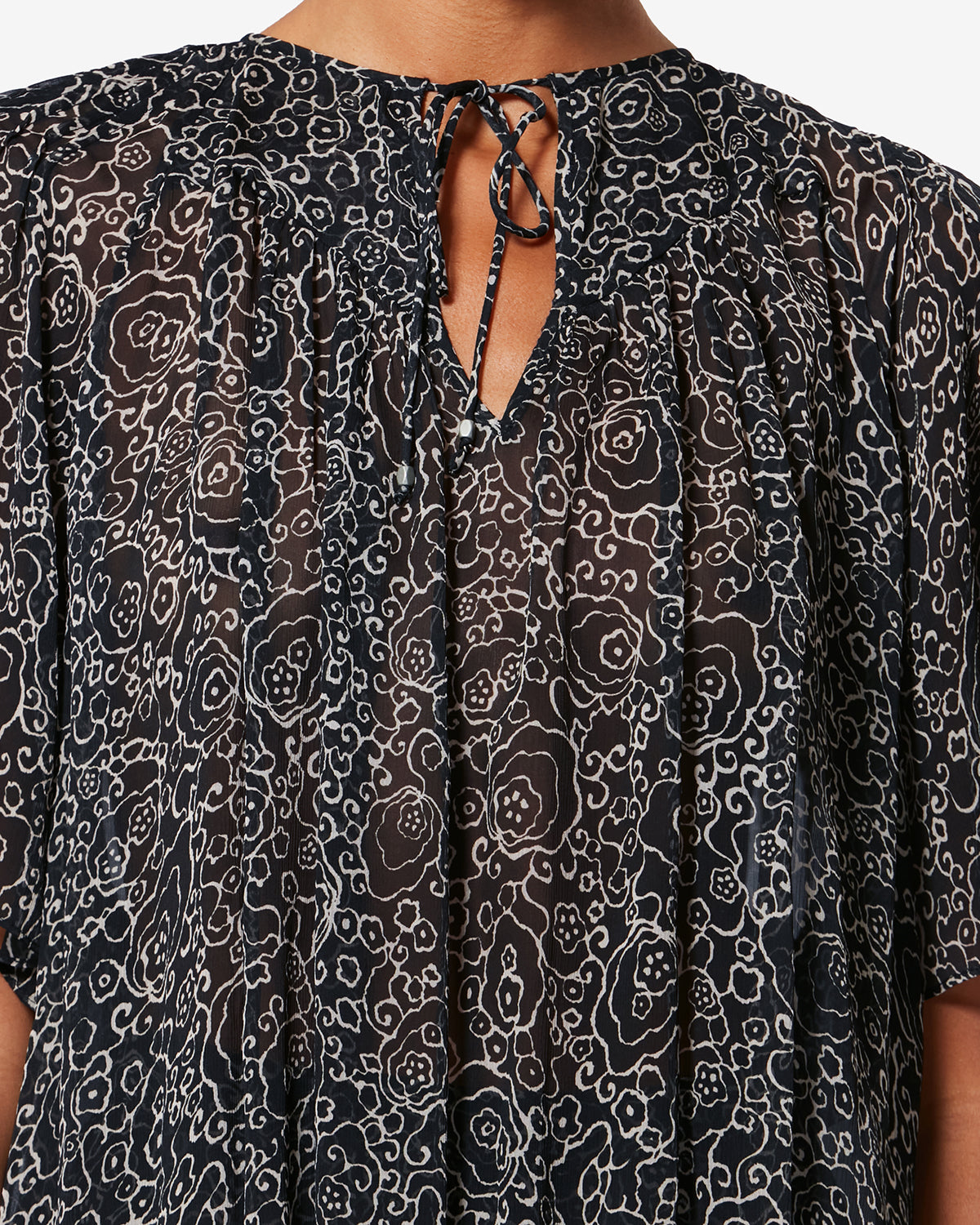 Blouse à manches courtes neslya en mousseline imprimée - Noir et écru - Woman - 2