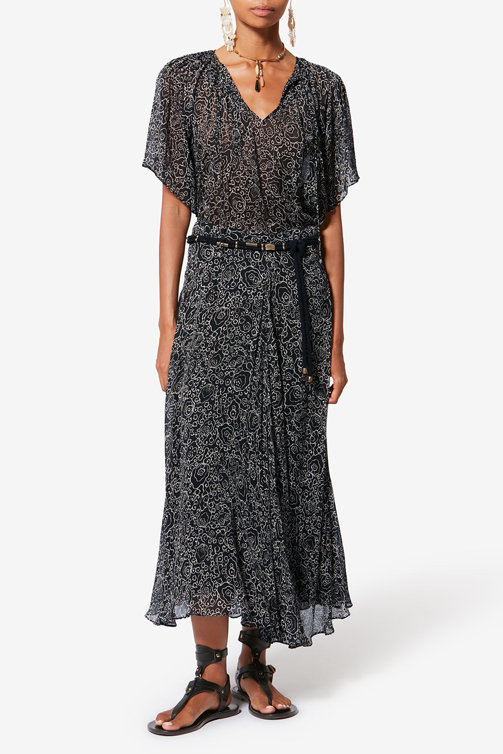 Blouse à manches courtes neslya en mousseline imprimée - Noir et écru - Woman - 2