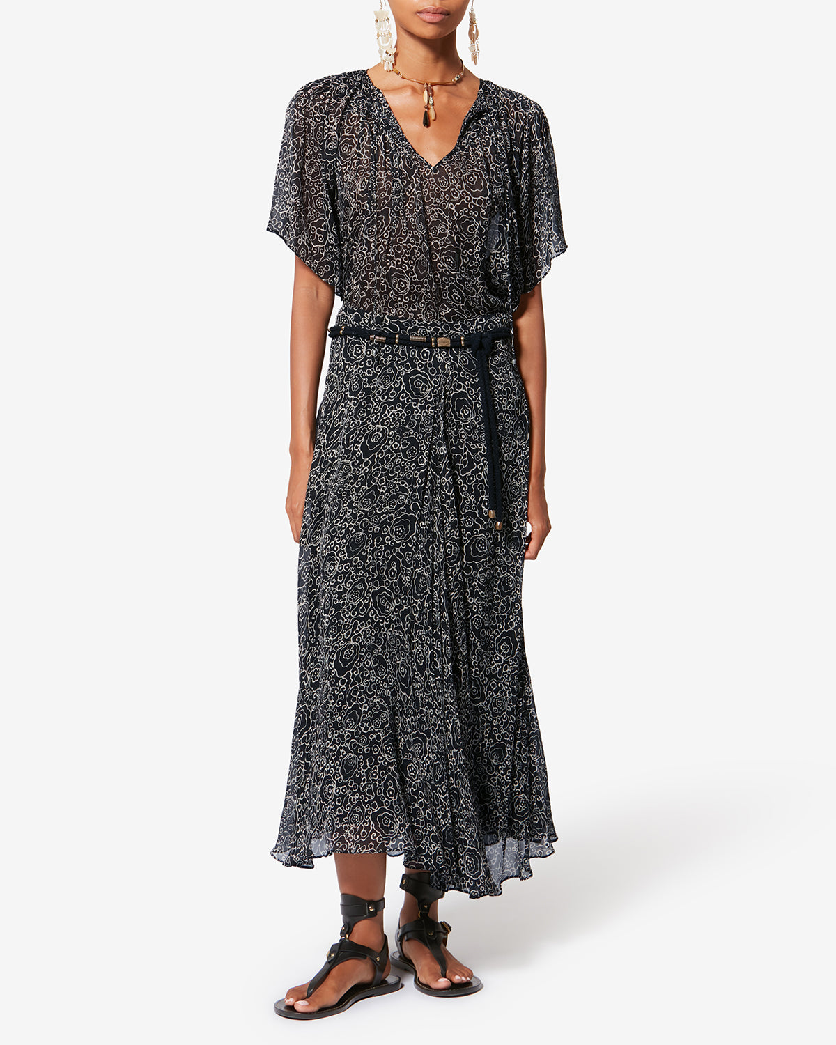 Blouse à manches courtes neslya en mousseline imprimée - Noir et écru - Woman - 1