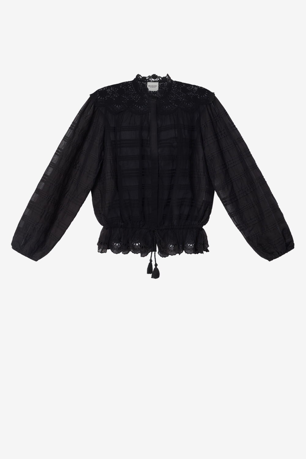 Blouse polly en coton et dentelle fleurie - Noir - Woman - 1