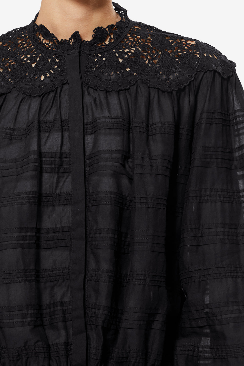 Blouse polly en coton et dentelle fleurie - Noir - Woman - 3