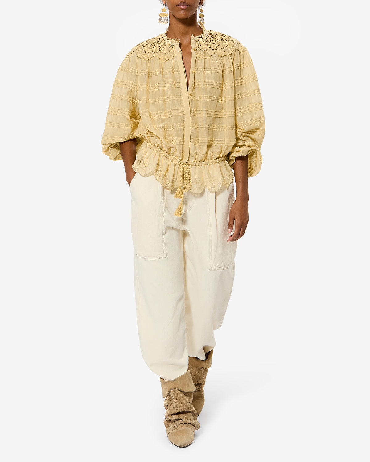 Polly 코튼 플로럴 레이스 블라우스 - Light ochre - Woman - 1