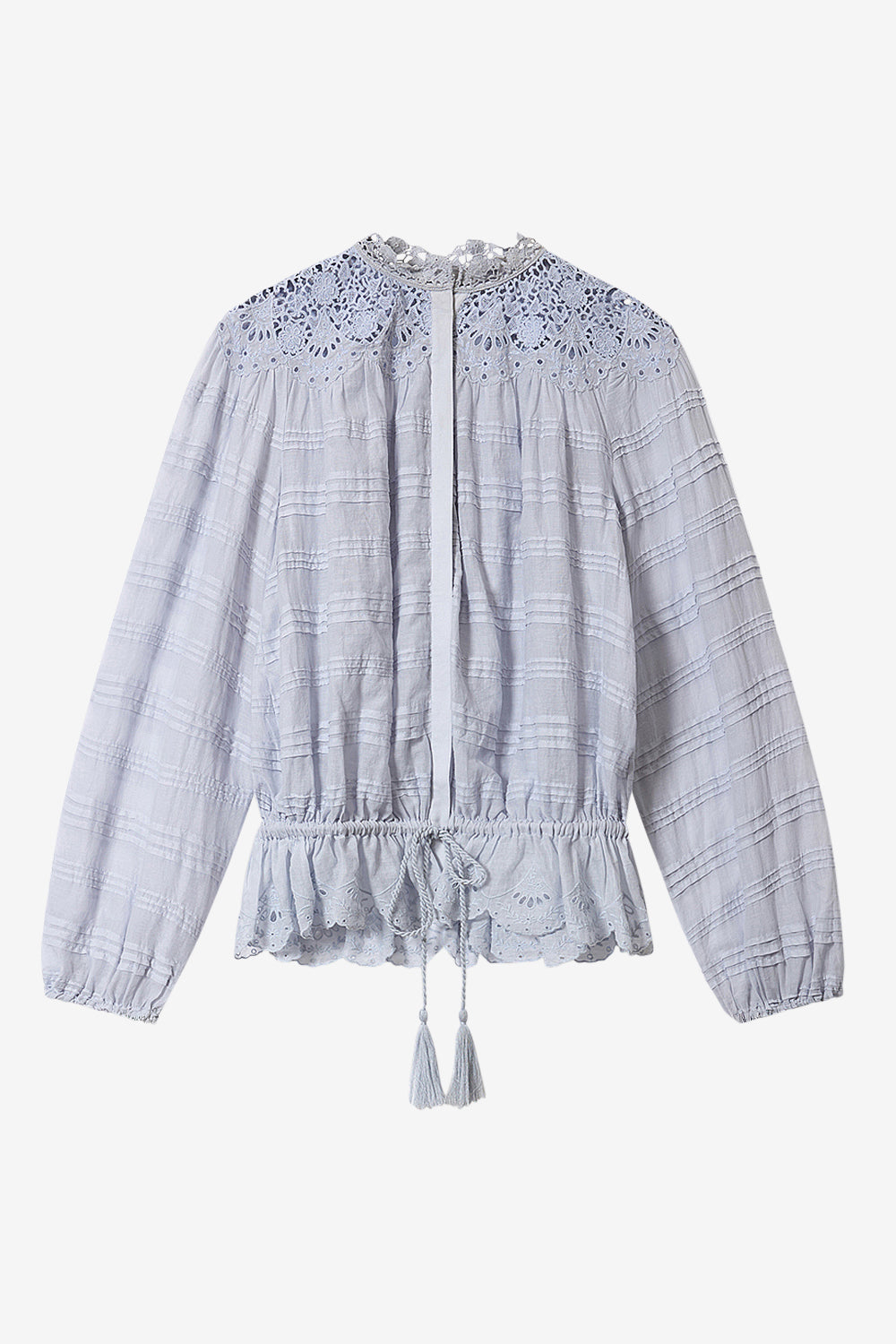 Polly cotton and floral lace blouse - Light blue - Woman - 1