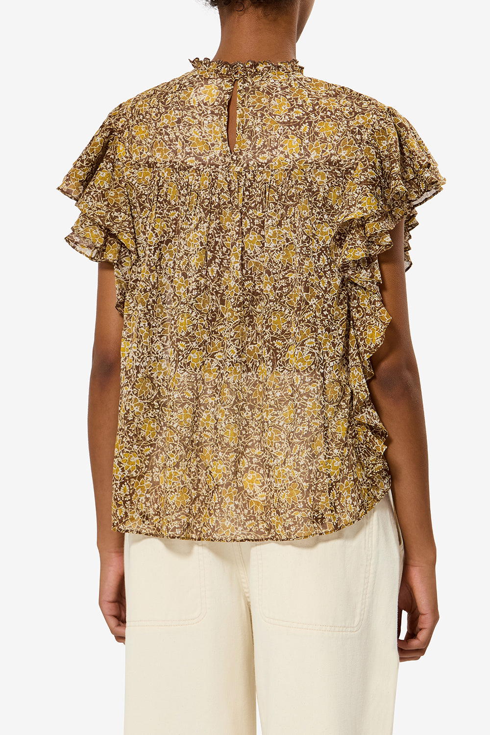 Dalyane frilly printed cotton voile top - Khaki - Woman - 5