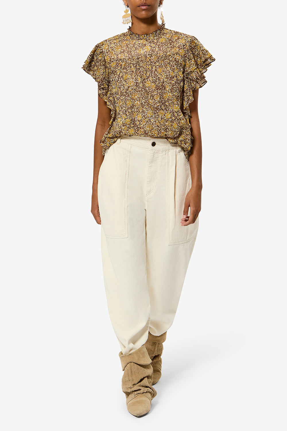 Dalyane frilly printed cotton voile top - Khaki - Woman - 2