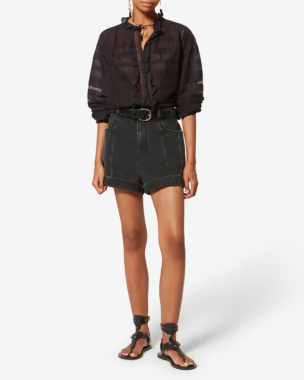 Peline 코튼 플로럴 레이스 블라우스 - 검은색 - Woman - 1