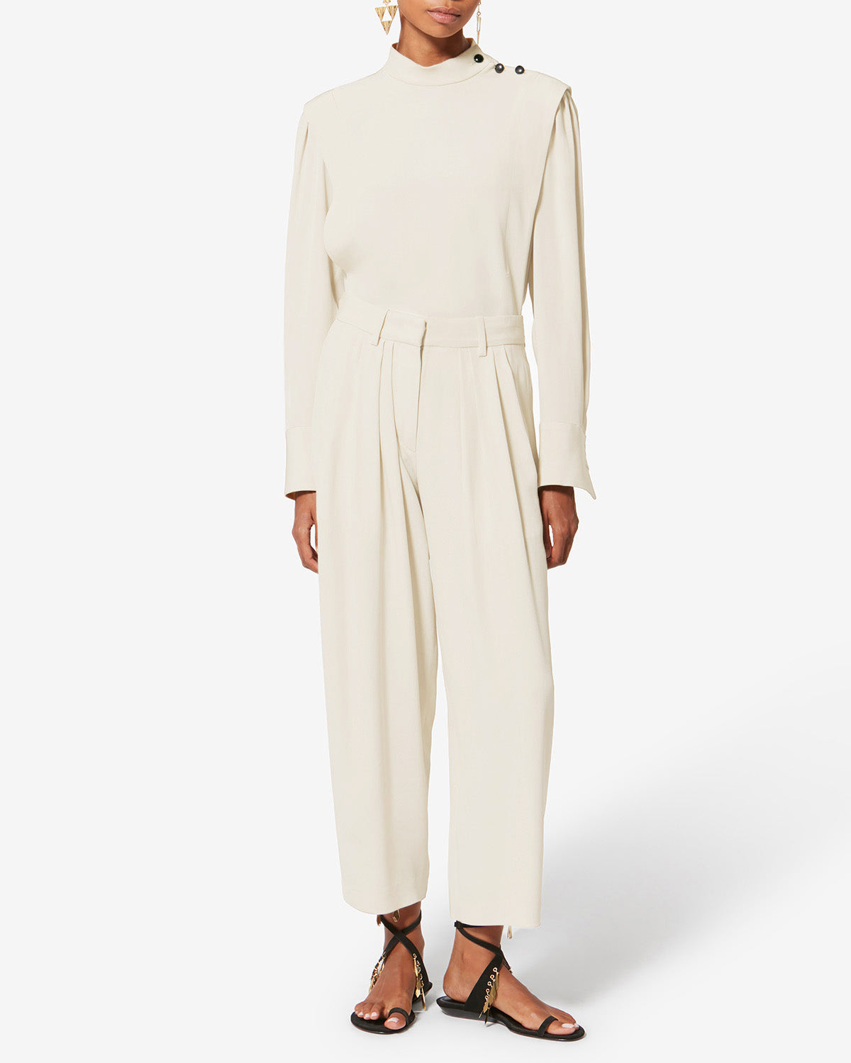 Felissa long-sleeve flowing crepe top - Ecru - Woman - 1