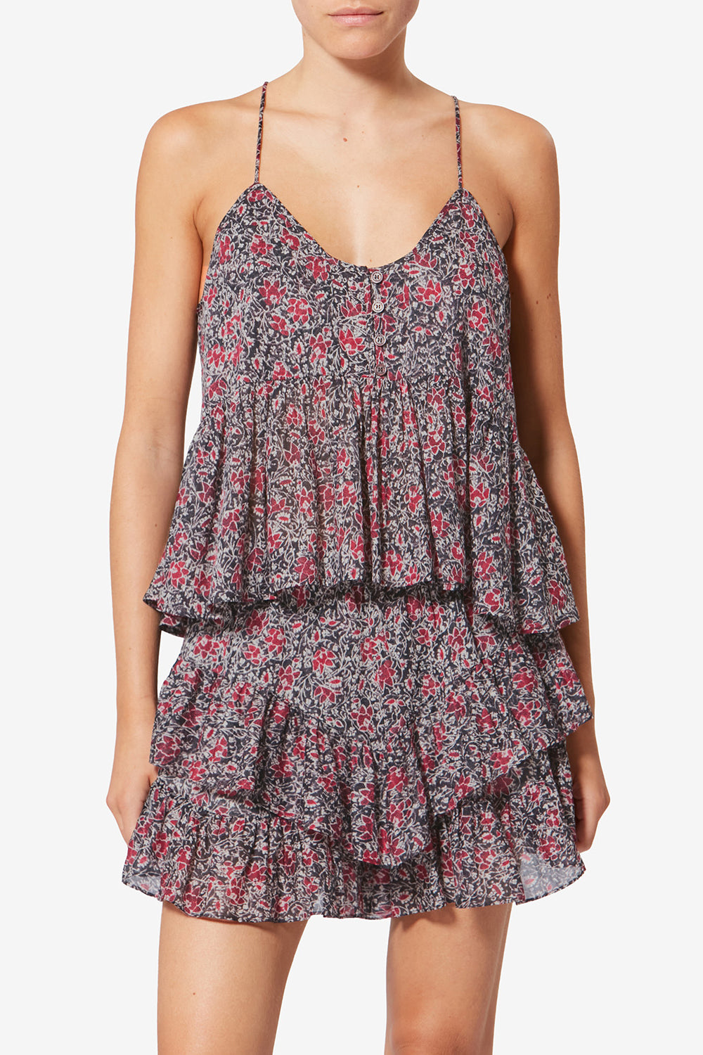 Lirhetta strappy printed organic cotton voile top - Crushed berry - Woman - 4