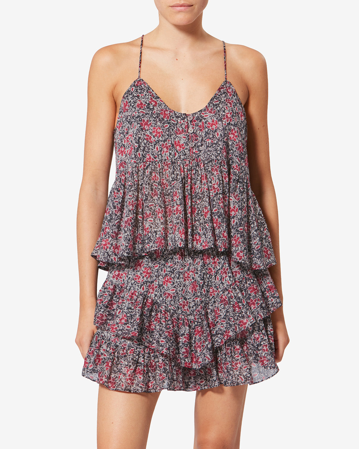 Lirhetta strappy printed organic cotton voile top - Crushed berry - Woman - 3
