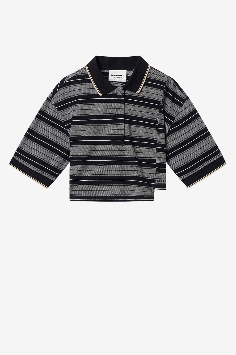 Isalyne striped cotton piqué polo shirt - Black and ecru - Woman - 1