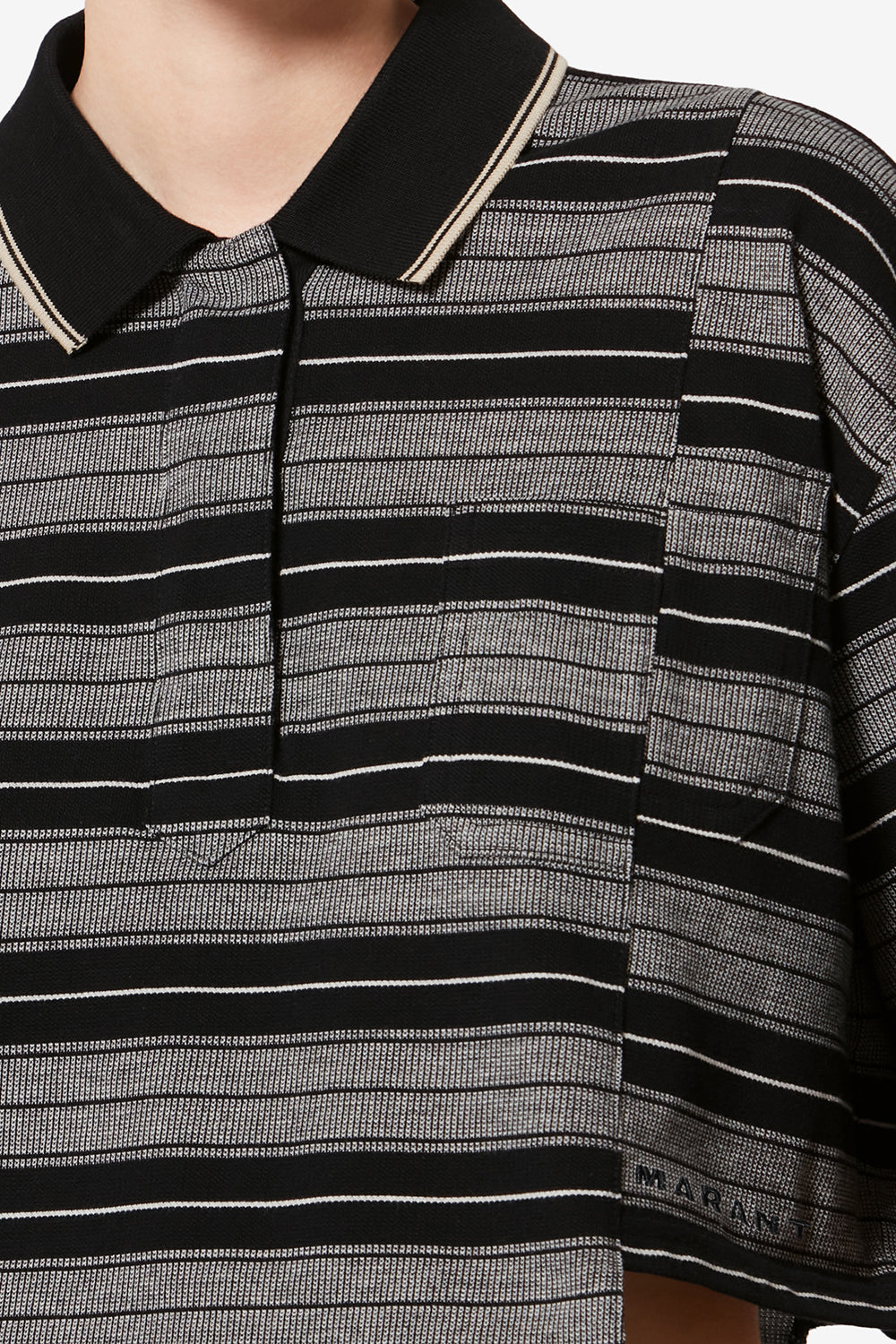 Isalyne striped cotton piqué polo shirt - Black and ecru - Woman - 3