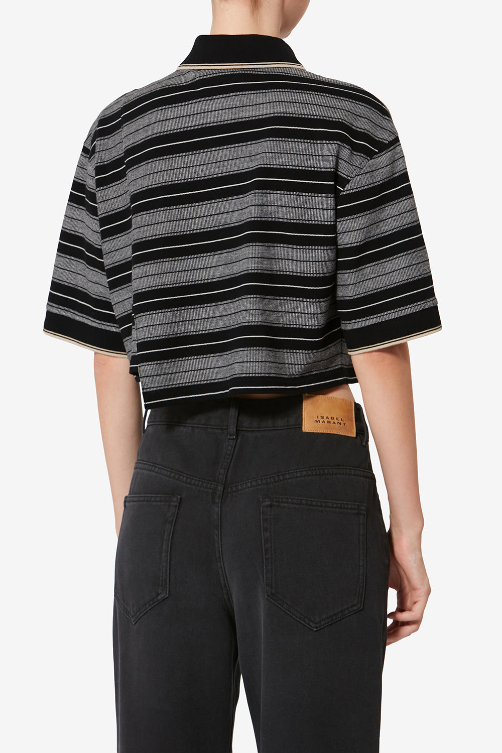 Isalyne striped cotton piqué polo shirt - Black and ecru - Woman - 5