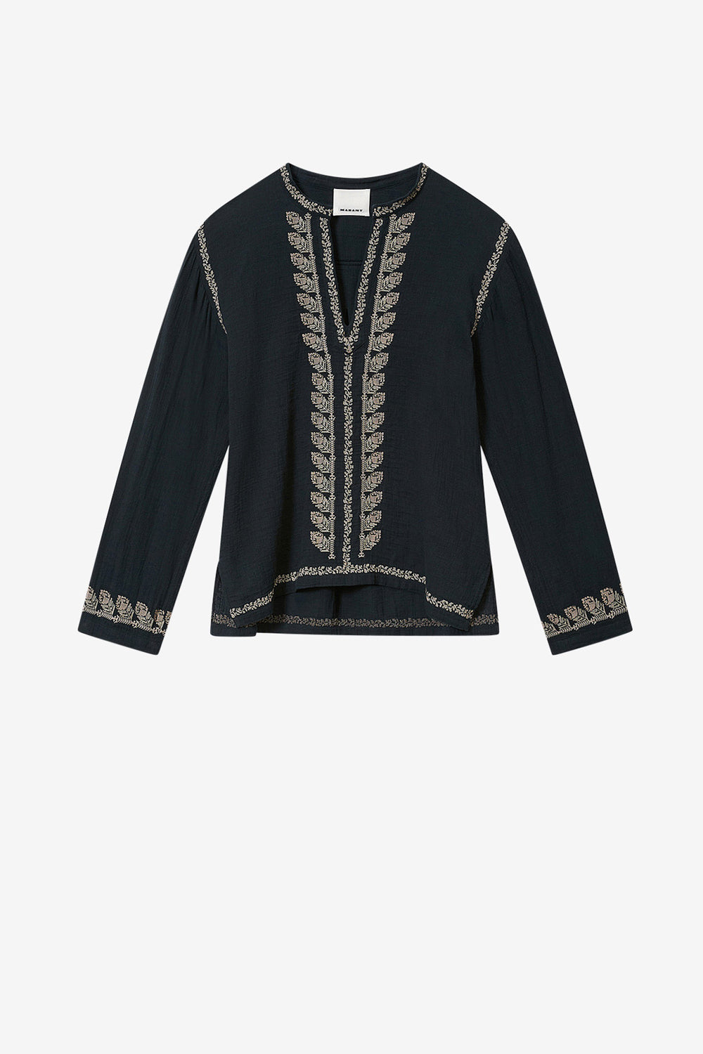 Blouse cizalie en gaze de coton brodé - Noir délavé - Man - 1