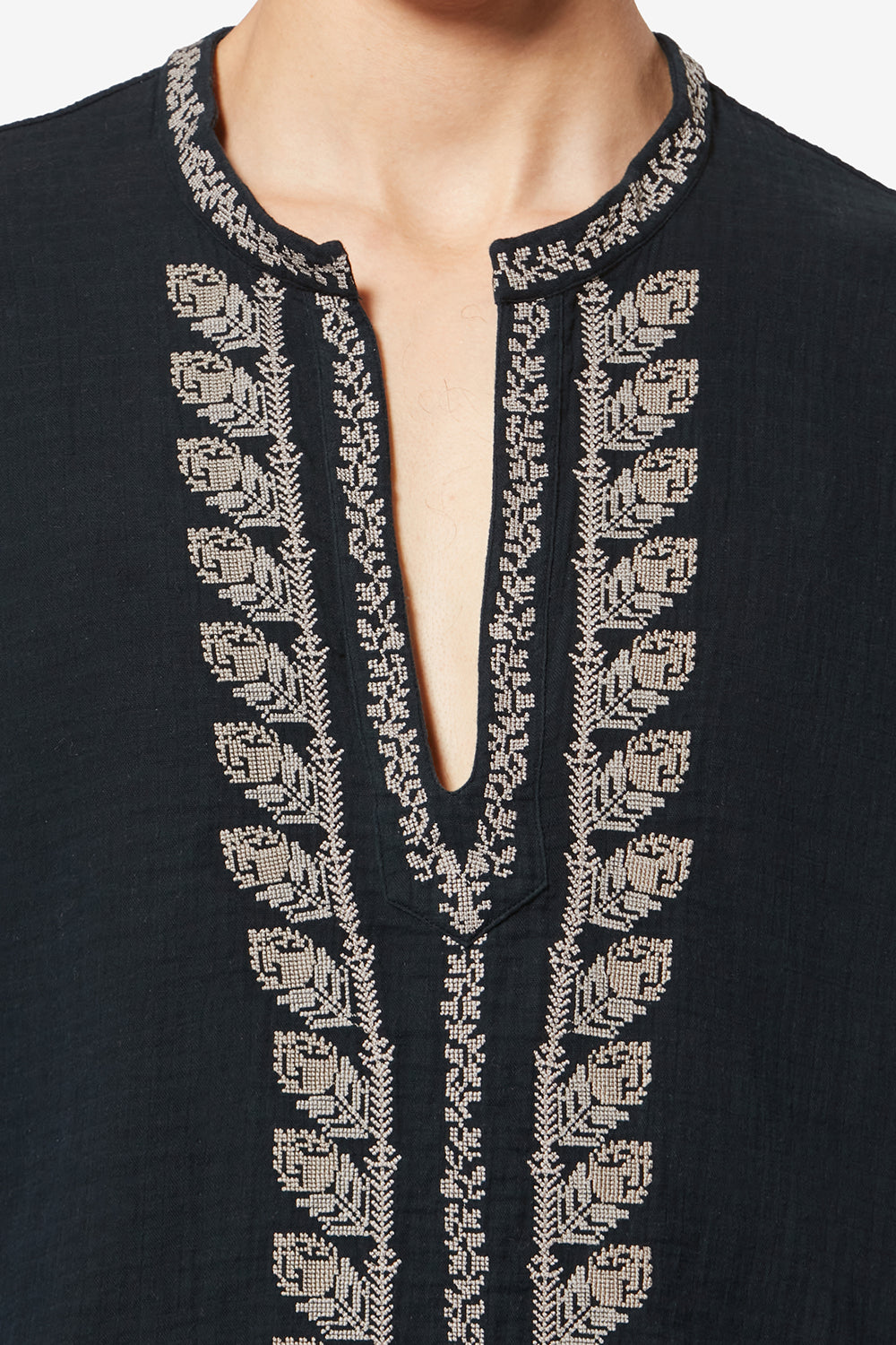 Blouse cizalie en gaze de coton brodé - Noir délavé - Man - 3