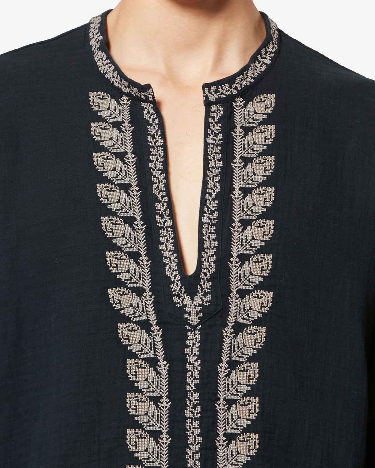 Blouse cizalie en gaze de coton brodé - Noir délavé - Man - 2