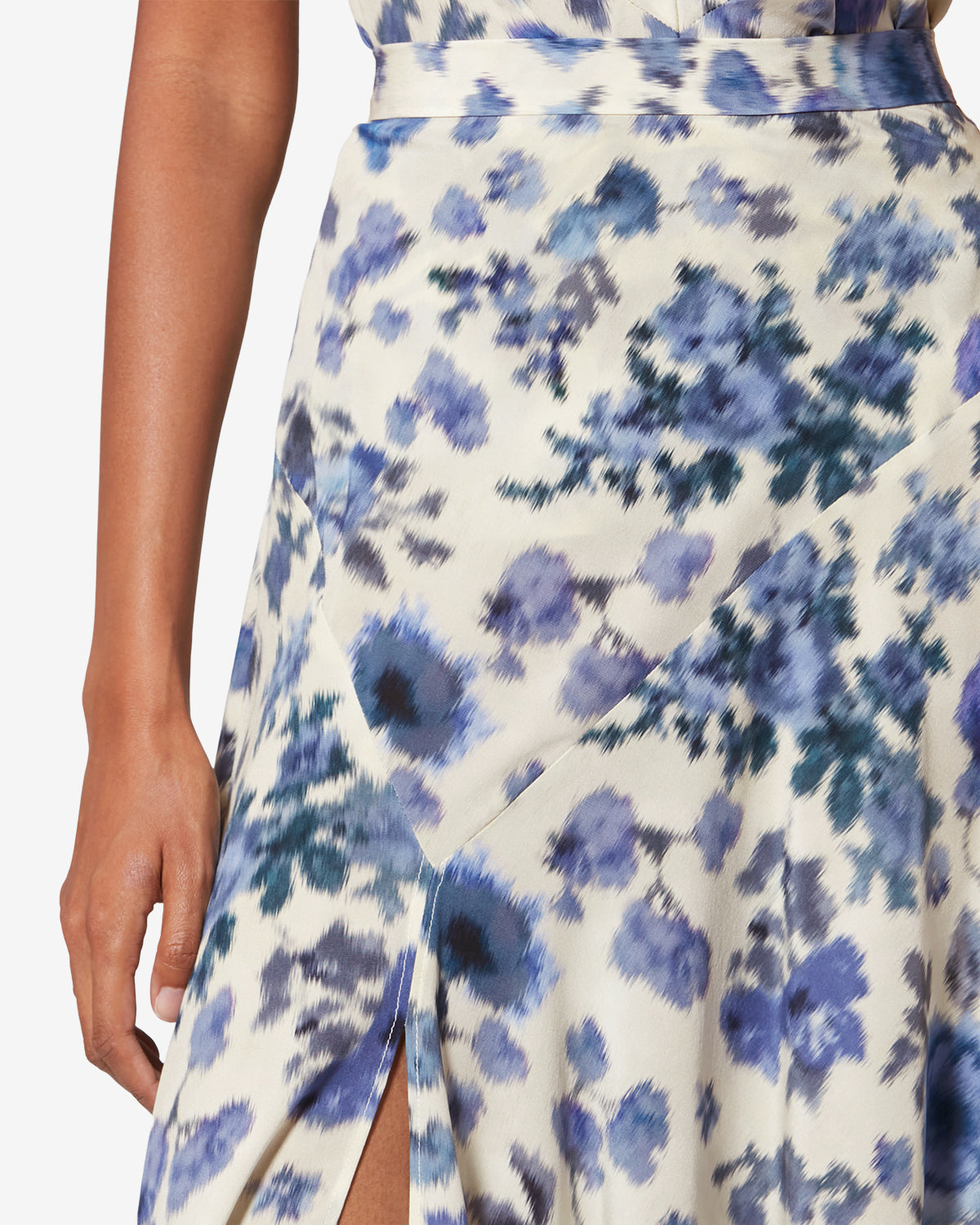 Gonna lunga sakura in seta stretch con stampa - Blu - Woman - 2