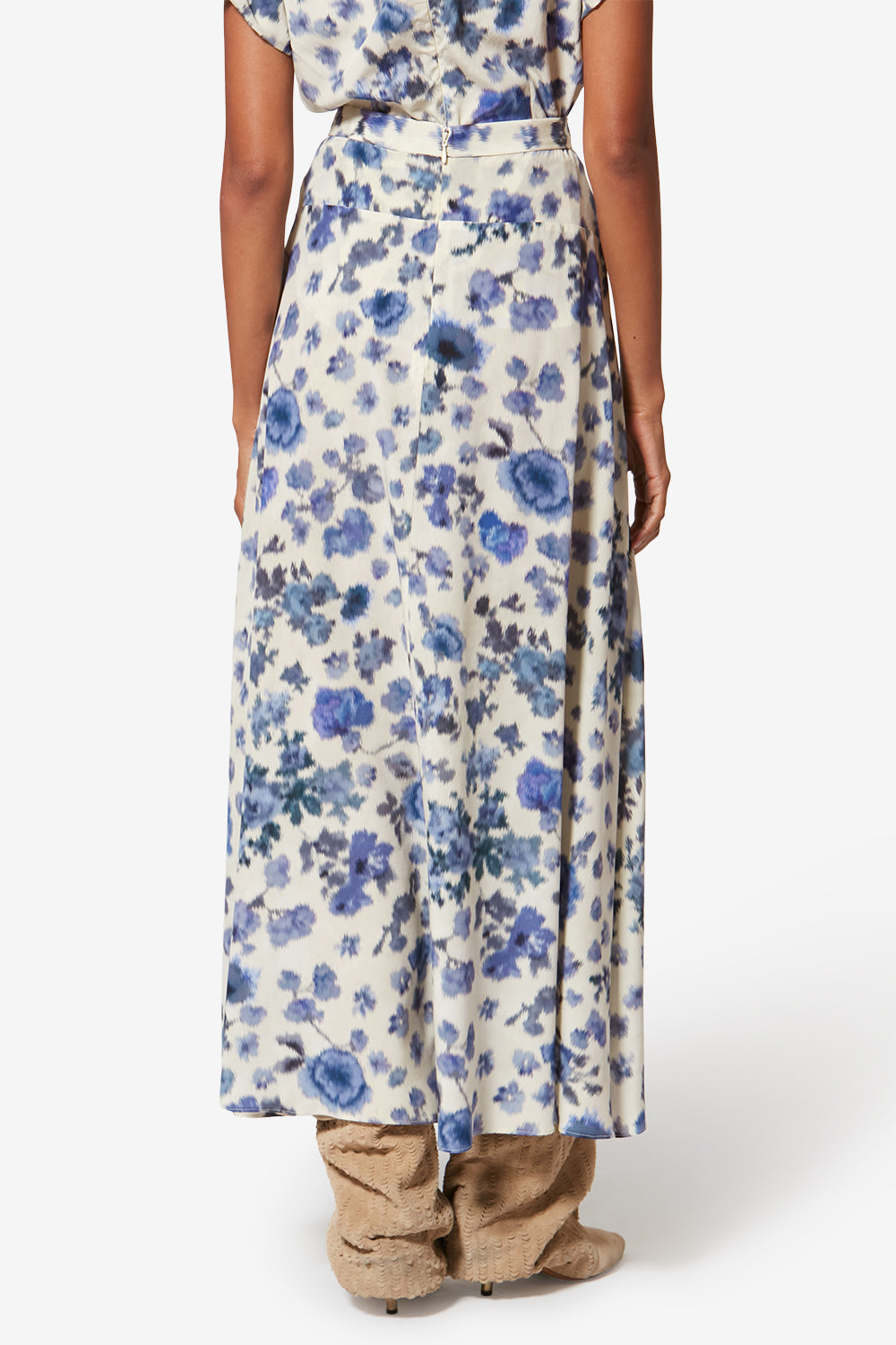 Sakura long printed stretch silk skirt - Blue - Woman - 5