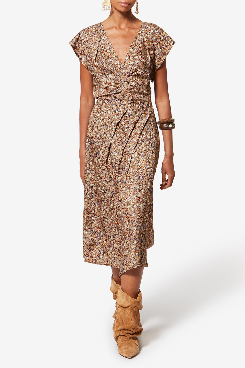 Jupon en jacquard de soie fleuri cacia - Ocre - Woman - 2