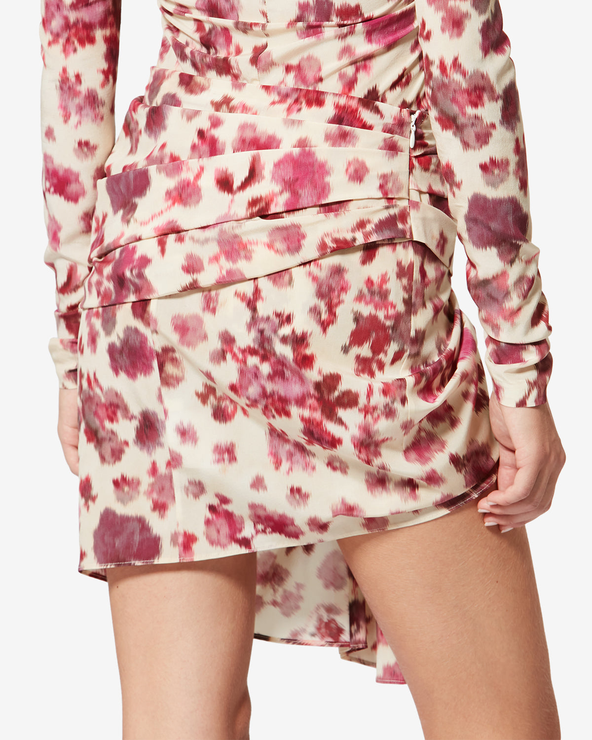 Gonna corta drappeggiata ovia in seta stretch con stampa - Rosa - Woman - 4