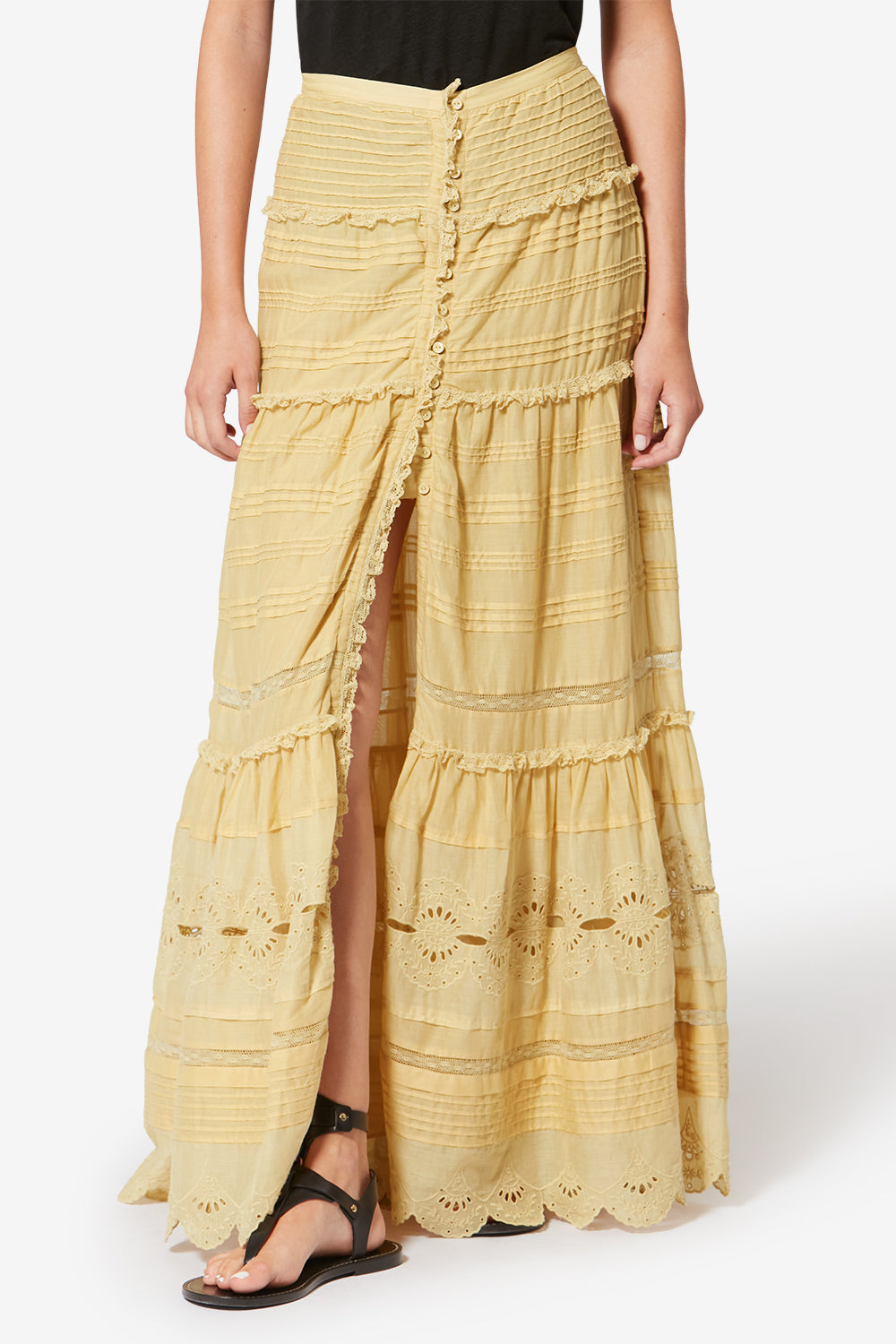 Paoline frilly cotton and floral lace skirt - Light ochre - Woman - 4