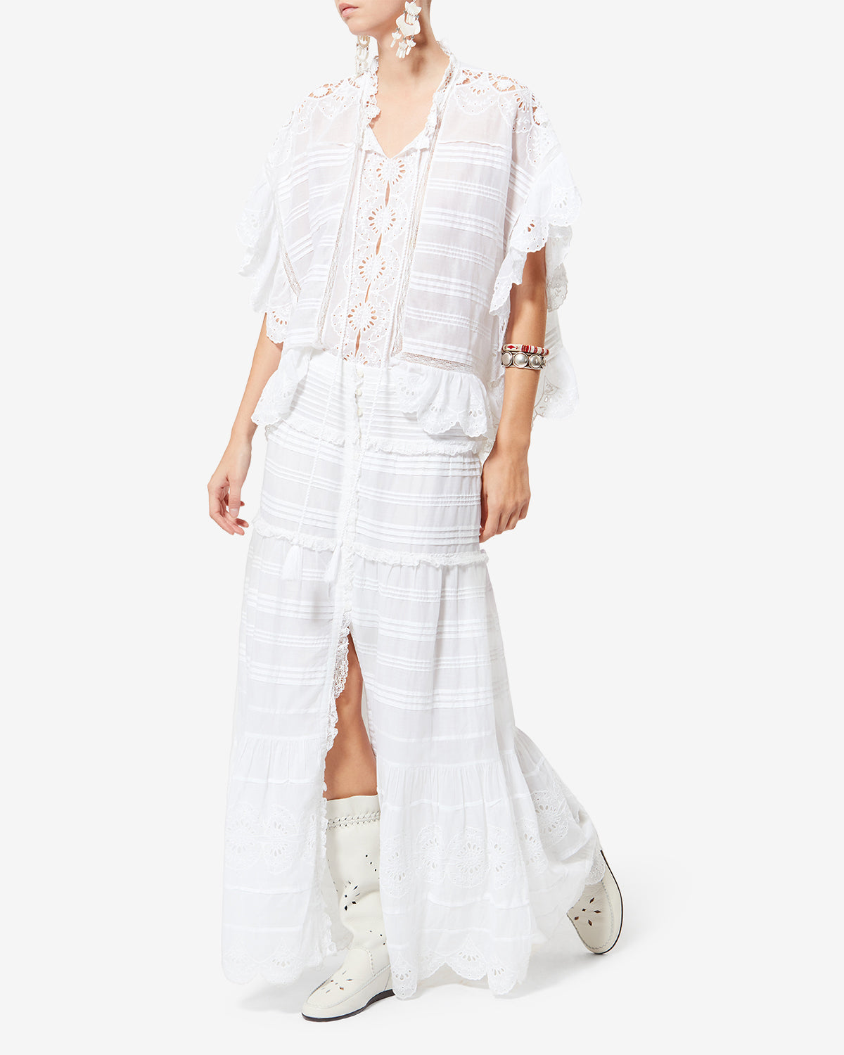 Jupon à volants paoline en coton et dentelle fleurie - Blanc - Woman - 1