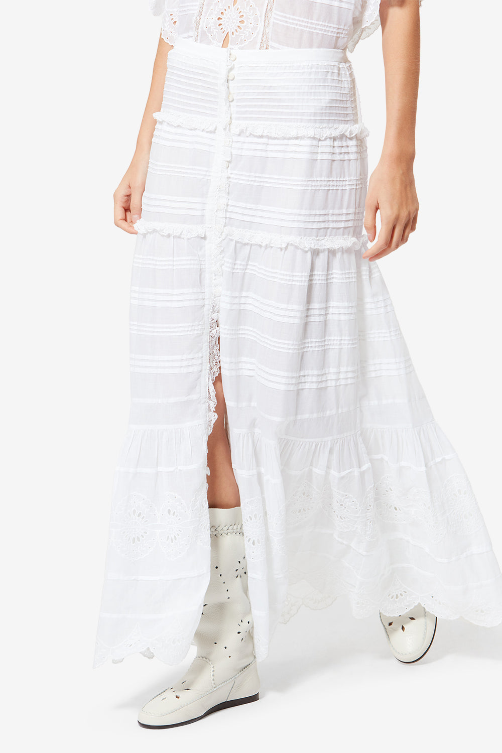 Rock mit volants paoline aus baumwolle und floraler spitze - Weiß - Woman - 4