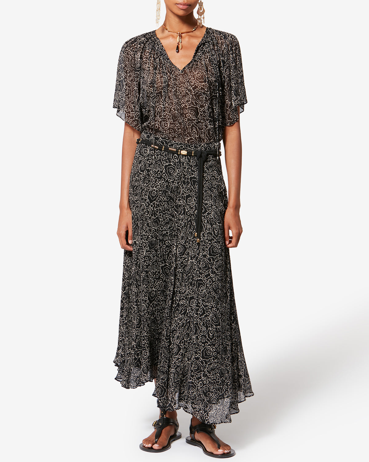 Jupon lycia en mousseline  imprimé - Noir et écru - Woman - 1