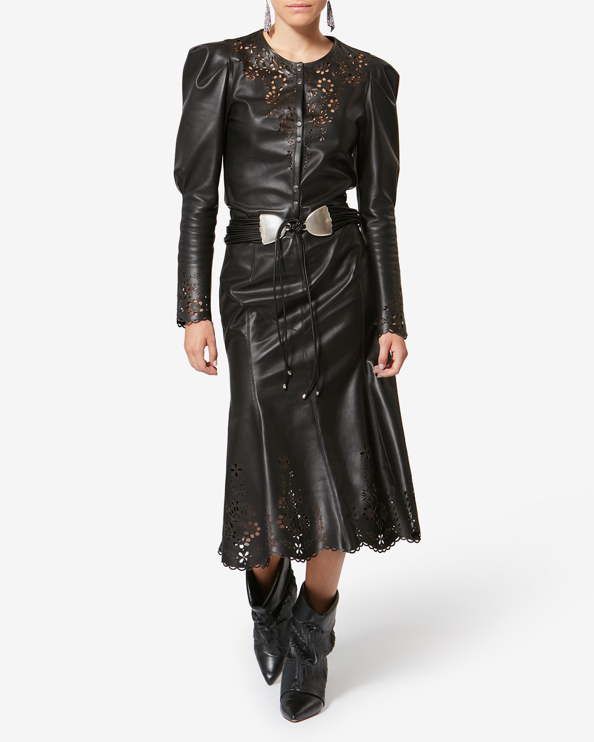 Gonna midi in pelle di agnello nisia - Nero - Woman - 1