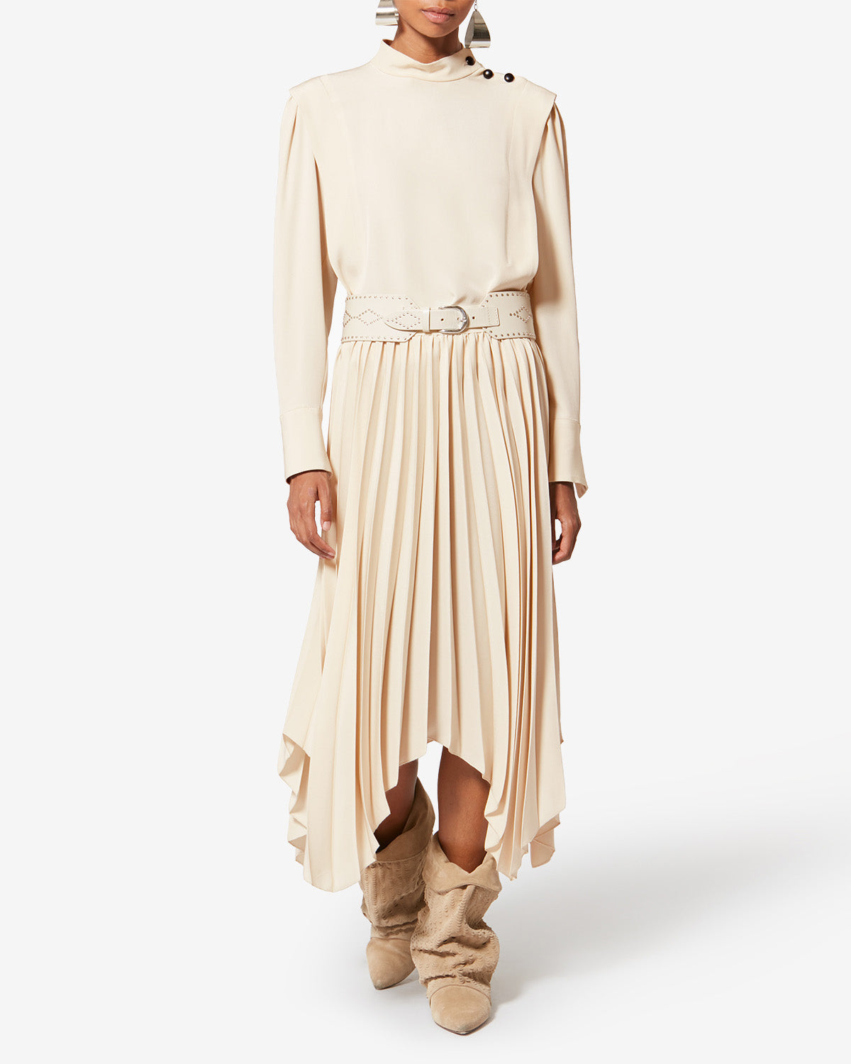 Gonna lunga plissettata felixa in crêpe fluido - Ecru - Woman - 1