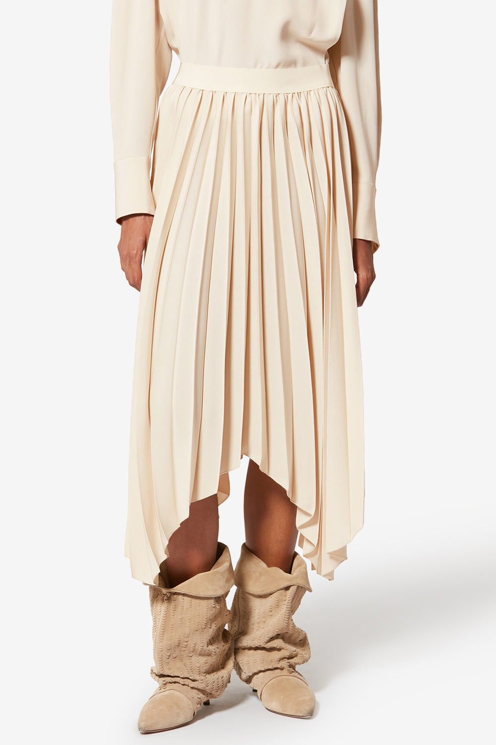 Felixa long pleated flowing crepe skirt - Ecru - Woman - 4