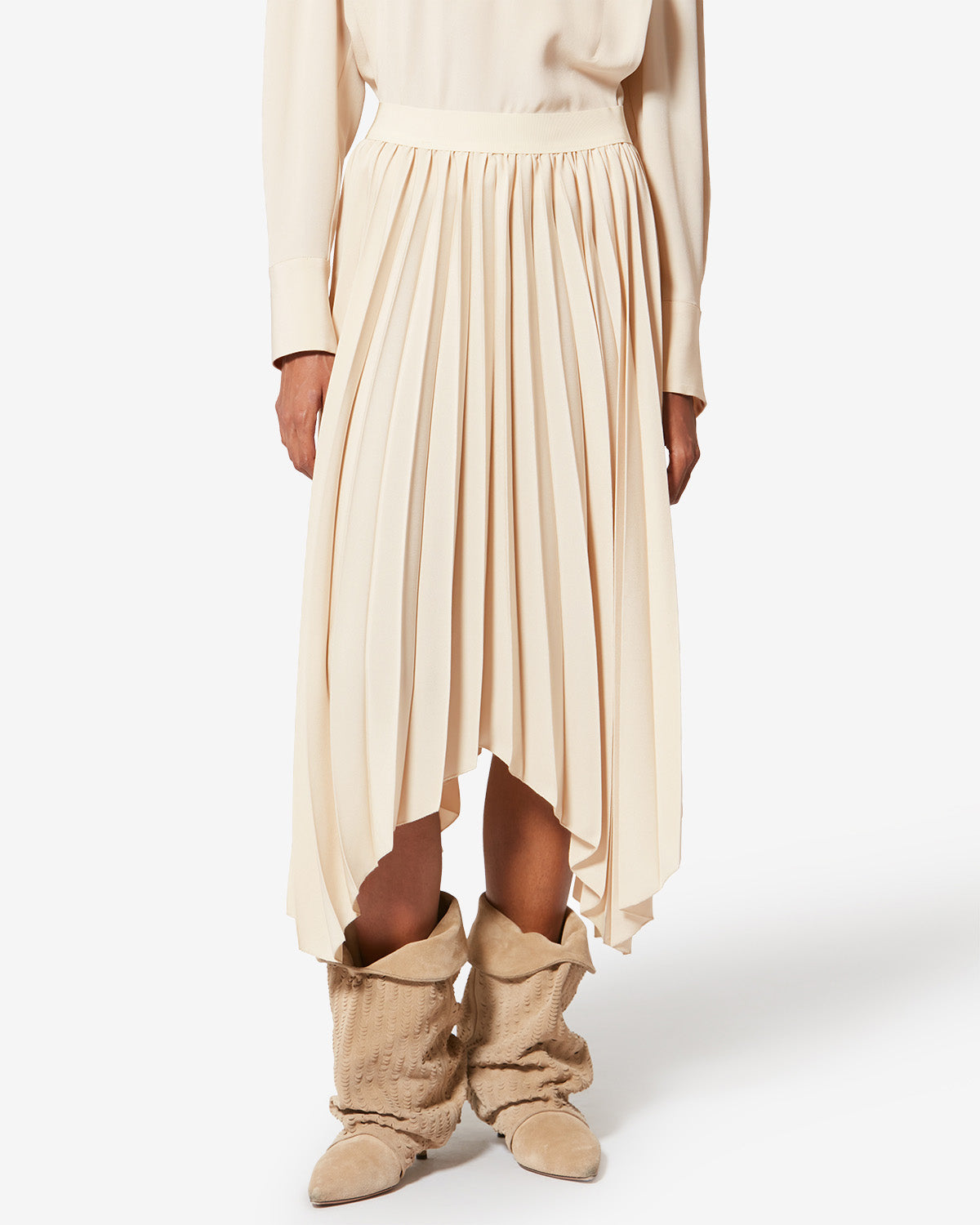 Gonna lunga plissettata felixa in crêpe fluido - Ecru - Woman - 3