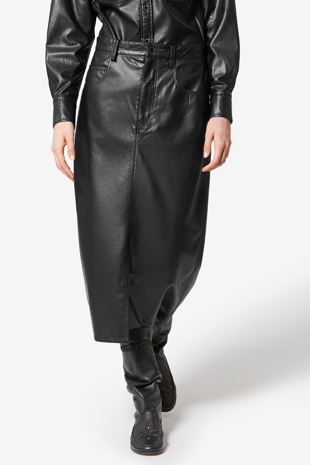 Gonna a tubino in morbida e pregiata similpelle nelaura - Nero - Woman - 4