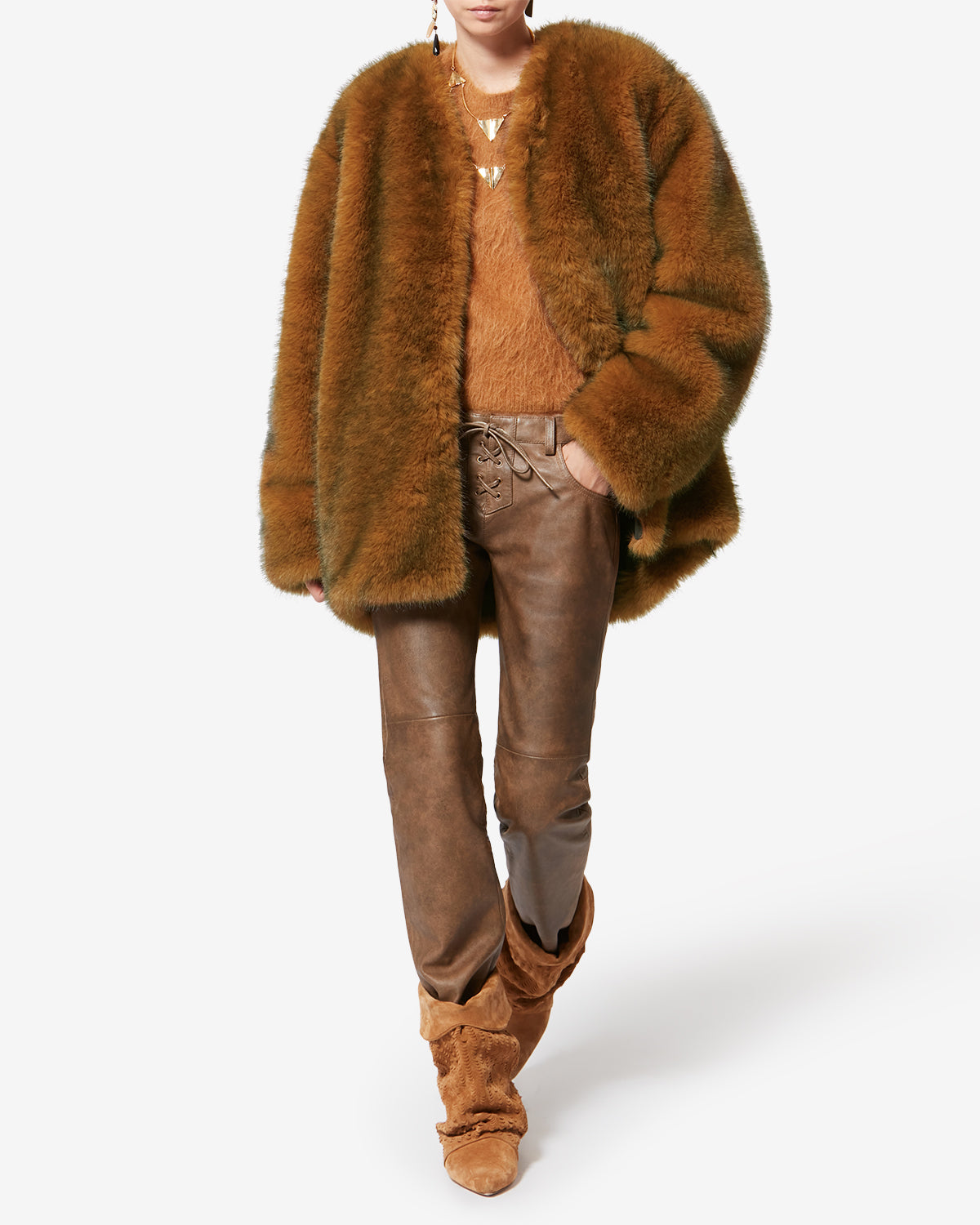 Manteau court en fausse fourrure aglae - Ocre - Woman - 1