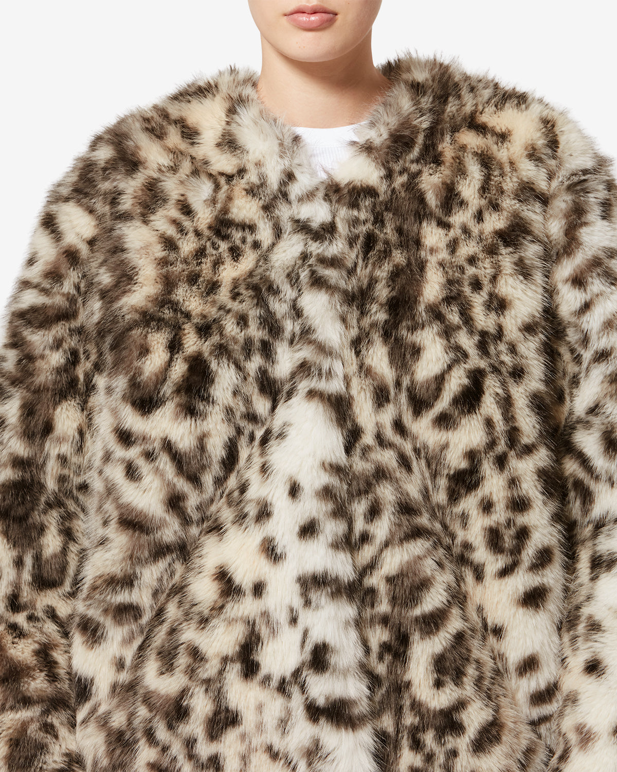 Manteau court en fausse fourrure aglae - Écru et noir - Woman - 2