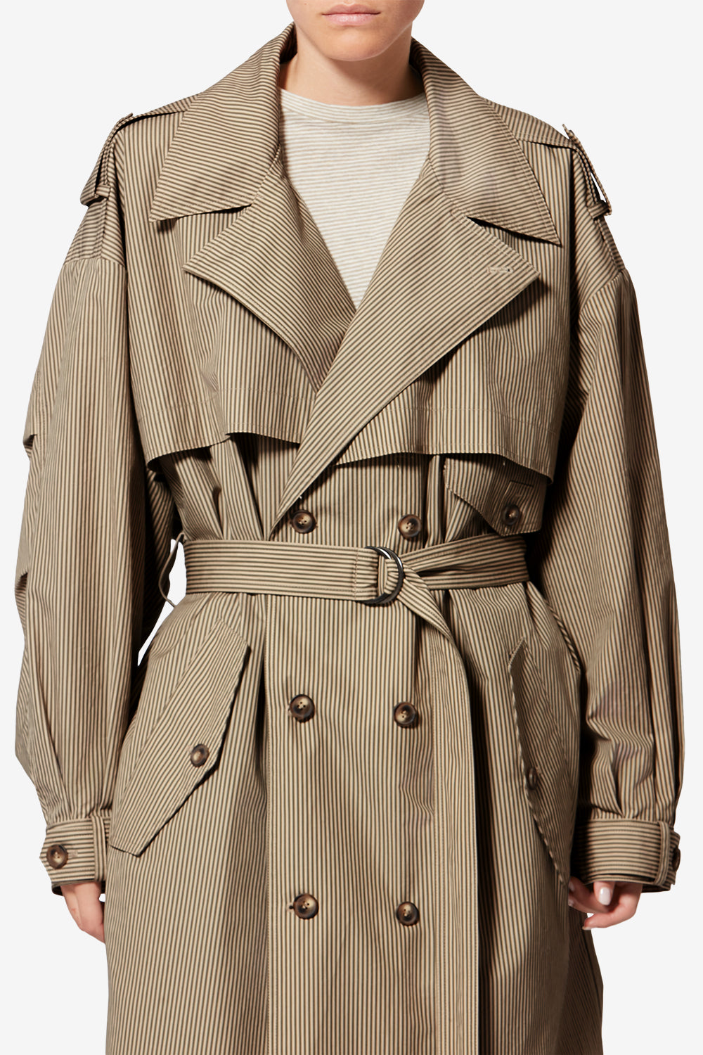 Chilma 스트라이프 코튼 트렌치코트 - Beige-khaki - Woman - 4