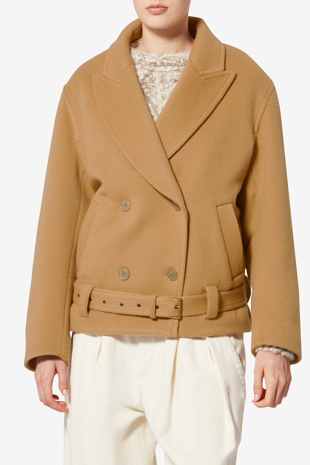 Cappotto corto da uomo in lana vergine e cashmere warna - Camel - Woman - 4