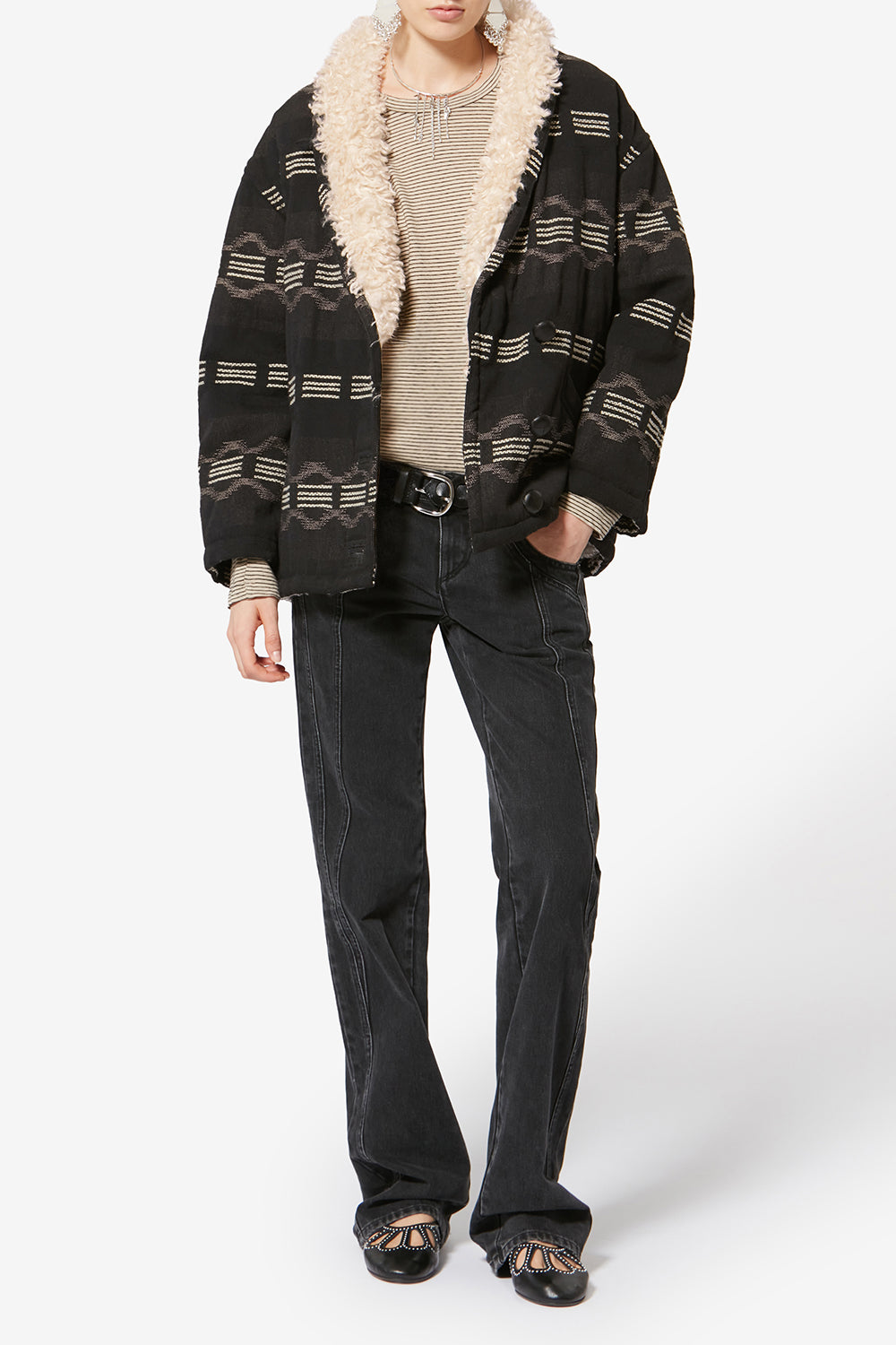 Manteau court en jacquard qayla - Noir délavé - Woman - 2