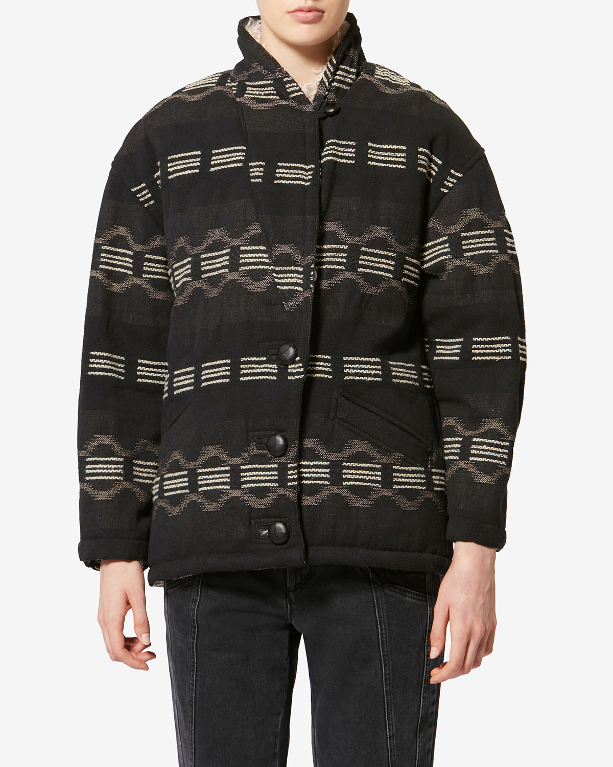 Manteau court en jacquard qayla - Noir délavé - Woman - 3