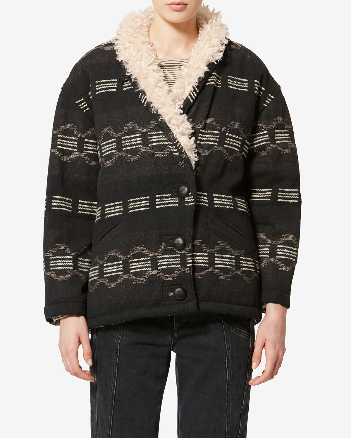 Manteau court en jacquard qayla - Noir délavé - Woman - 7