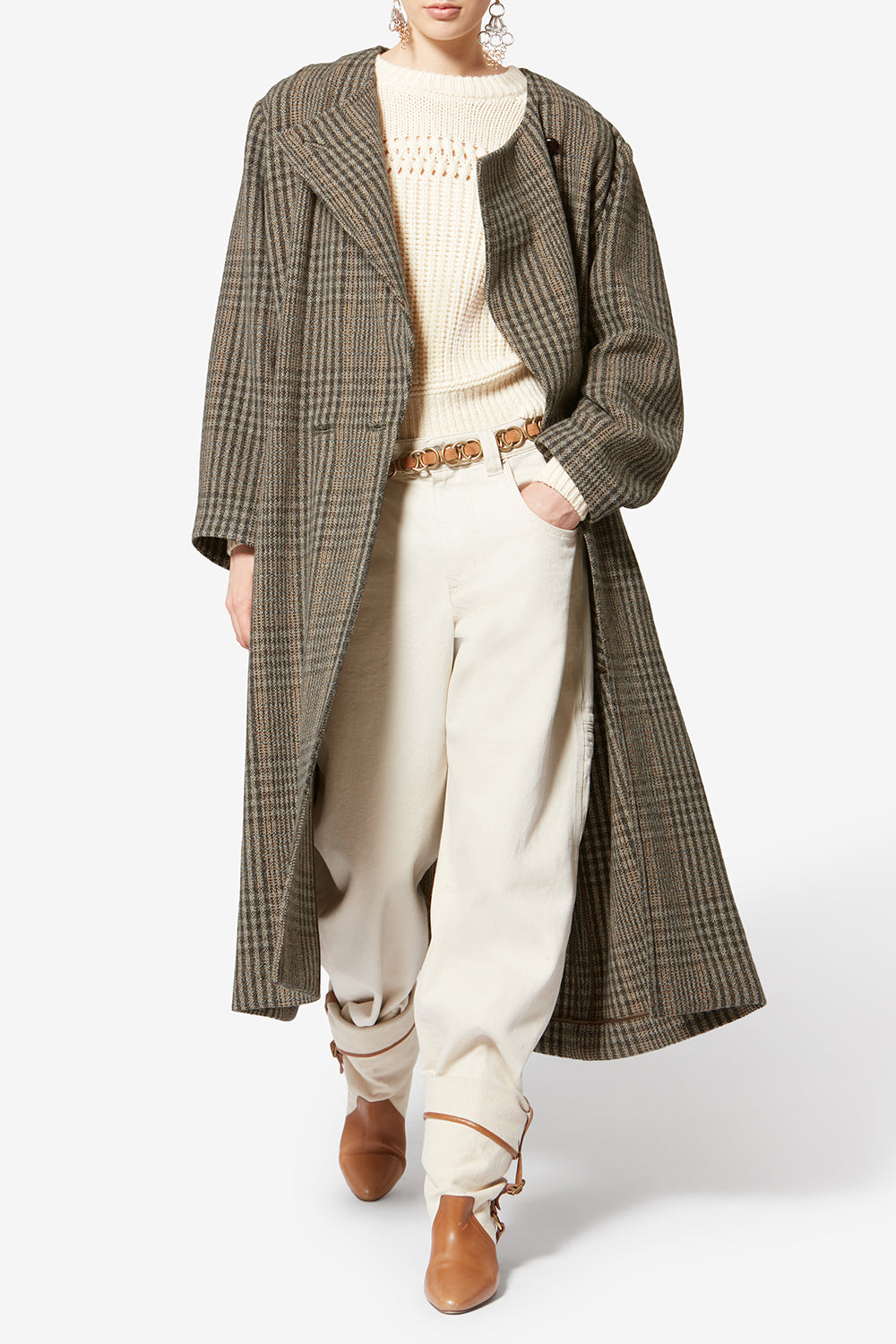 Manteau long renée en laine vierge prince-de-galles - Beige - Woman - 2