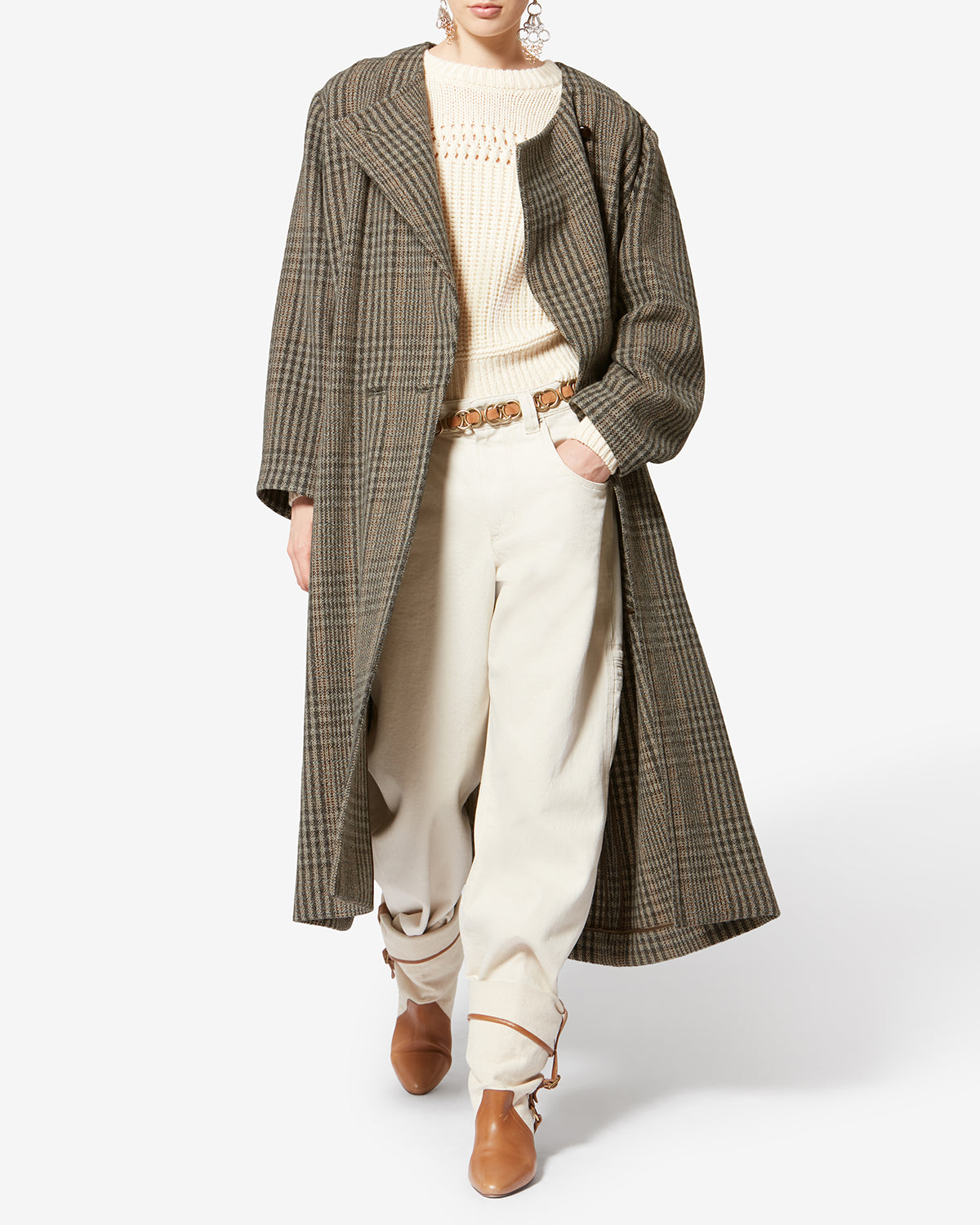 Manteau long renée en laine vierge prince-de-galles - Beige - Woman - 1
