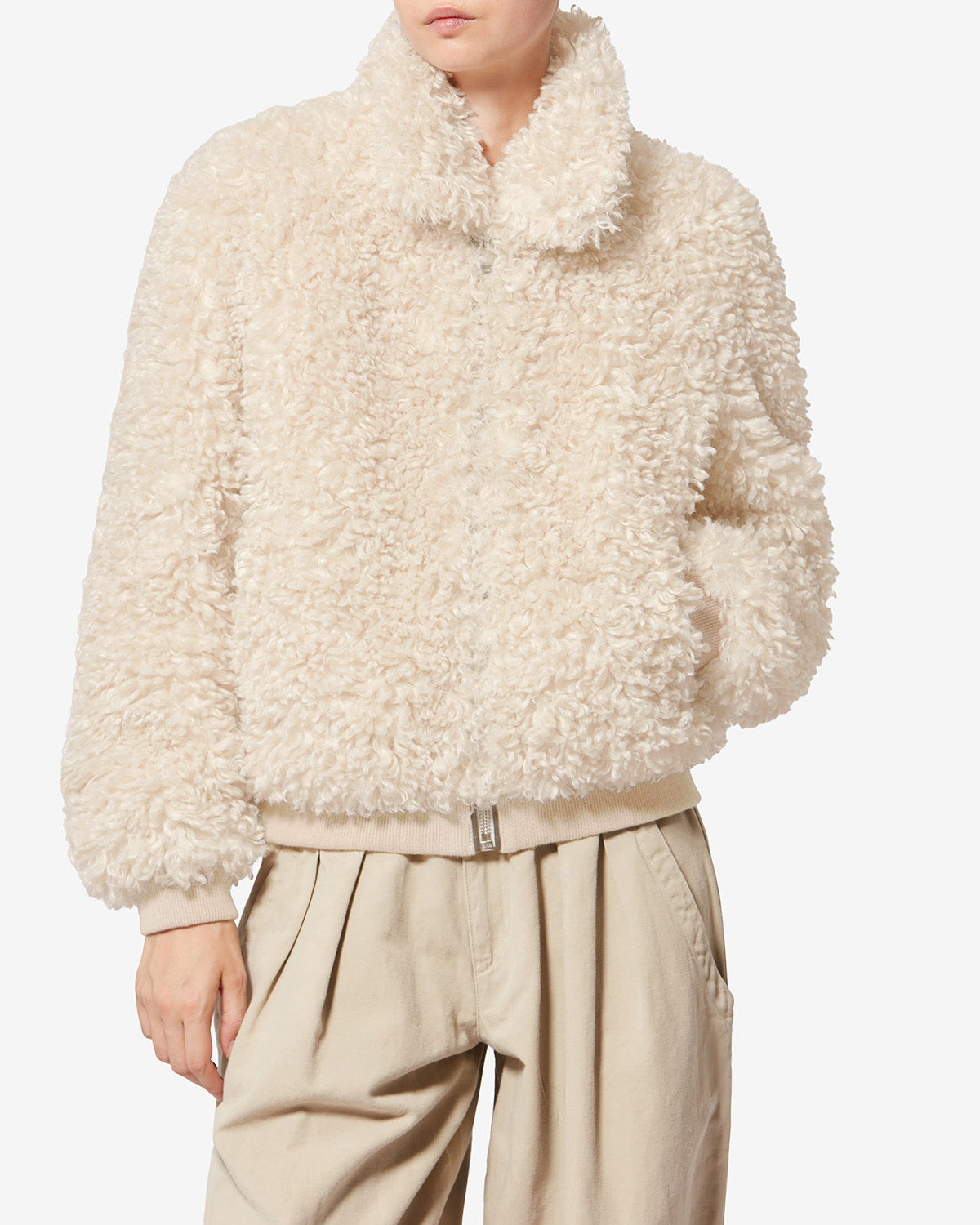 Tayma short curly faux fur coat - Ecru - Woman - 3